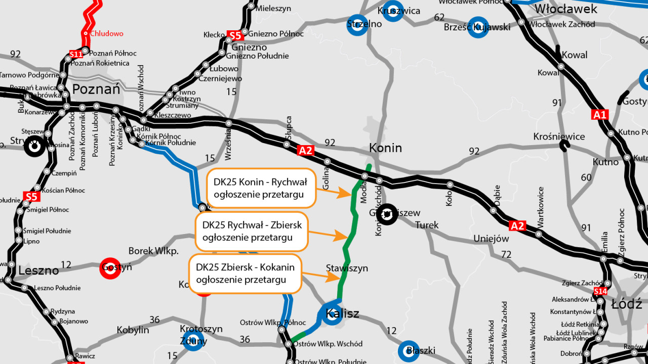 Kolejne odcinki DK25 w przetargu