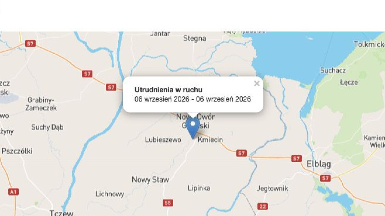 DK55 zamknięta między Rychnowem Żuławskim a Malborkiem do 18:00