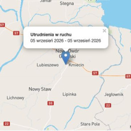Ilustracja do artykułu: DK55 zamknięta między Rychnowem Żuławskim a Malborkiem. Objazdy lokalne