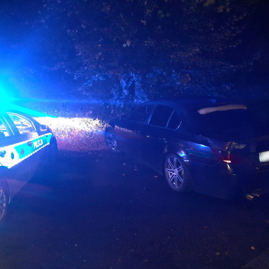 Trzy zakazy i ucieczka BMW przed kontrolą. Kierowca zakończył jazdę na drzewie