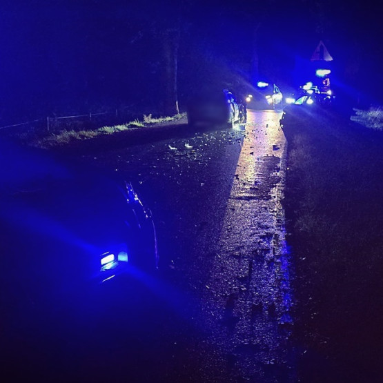 Źródło dolnoslaska.policja.gov.pl: nocne działania policjantów po zderzeniu samochodu z radiowozem